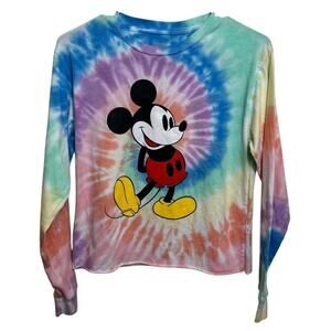 Disney Mickey Mouse Tie-Dye Long Sleeve Shirt S Rainbow Colors Cotton Blend